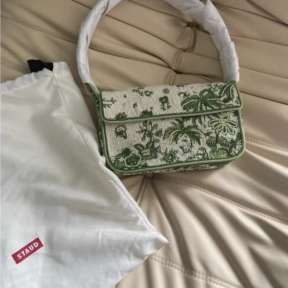 RARE Staud Tommy Beaded Bag - Green and White NWT - Picture 5 of 10